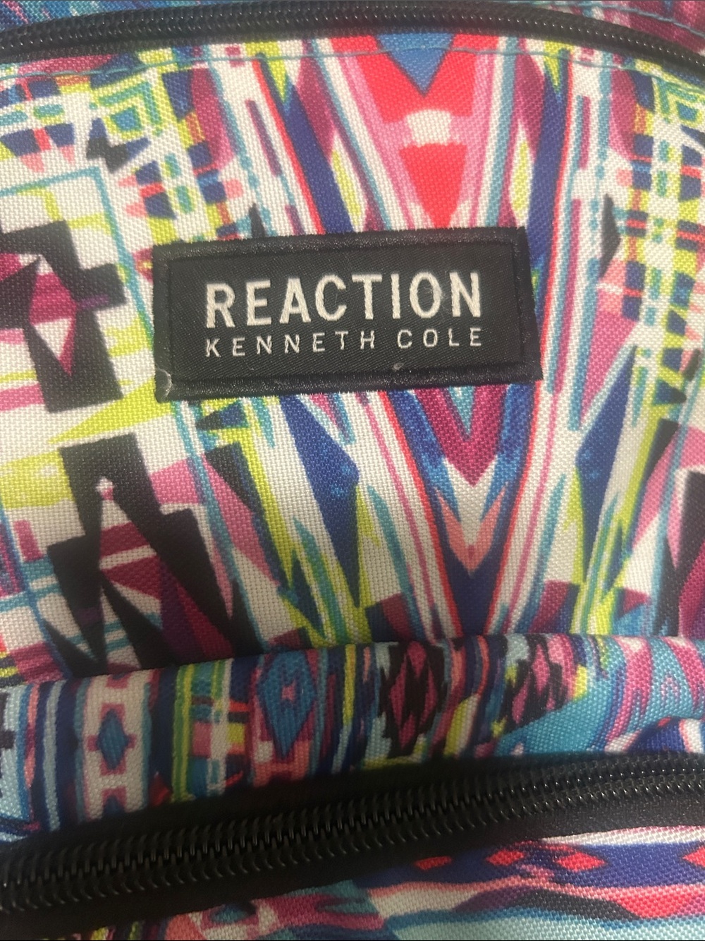 Kenneth Cole Reaction Multicolor Geometric Print Backpack - Blue Pink Black - Picture 2 of 4